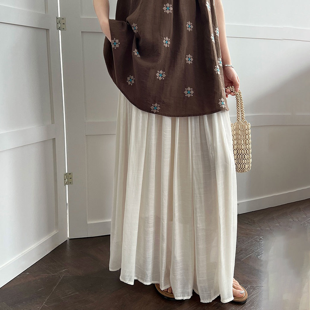 ベルト付き！【ボトムス】夏新作 リゾート感たっぷり 柔らか素材 無地 Aライン フレアスカート 【SNシリーズ】