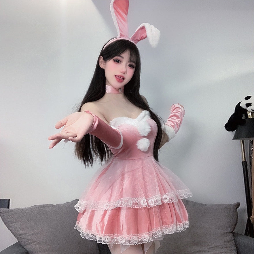 【クリスマス】コスプレ セクシー 可愛い うさぎ 女郎風 制服風 セット うさ耳 ケープ付き