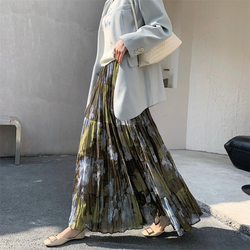 【ボトムス】シフォン 春夏 花柄 フレアスカート レディース Aライン ヒップカバー すっきり見え ロング丈【SHシリーズ】