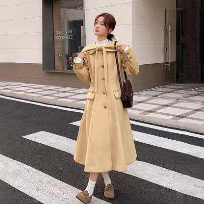 【アウター】リボン付き ウエストシェイプ 秋冬 シンプルで美しい デザイン コート【JZシリーズ】