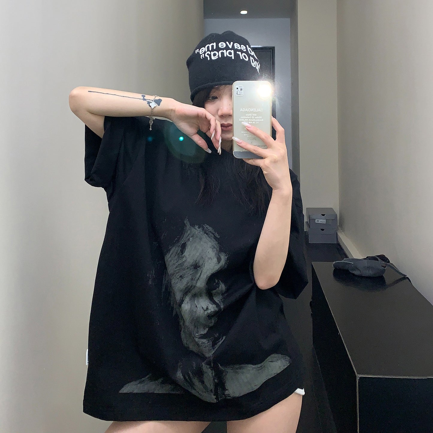 【トップス】アメリカンスタイル 高級感 スケッチ風人物プリント コットン100% 半袖Tシャツ【FCシリーズ】