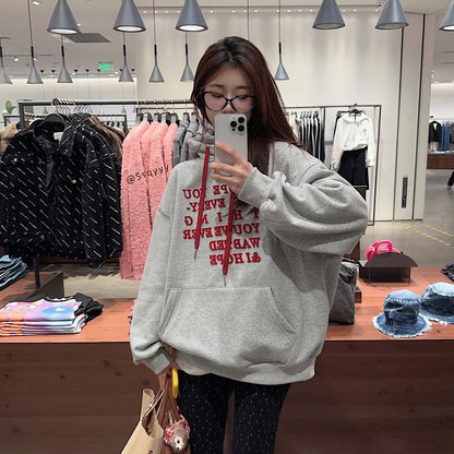 【トップス】裏起毛 パーカー レディース 秋冬 デザイン性◎ ゆったりロゴプリント厚手トップス【FCシリーズ】