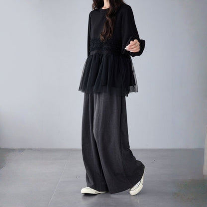 【トップス】春 秋 冬 フリル 切り替え レイヤード風 スウェット 【JZシリーズ】