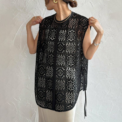 NEW長袖入荷！【トップス】 夏新作 日本風 ラウンドネック レーストップス  レース ノースリーブ ベスト タンクトップ シャツ