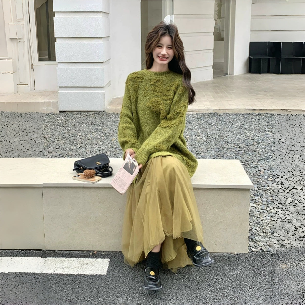 【ワンピース】気質よい レース 切り替えし フェイクレイヤード ニットワンピース【JZシリーズ】