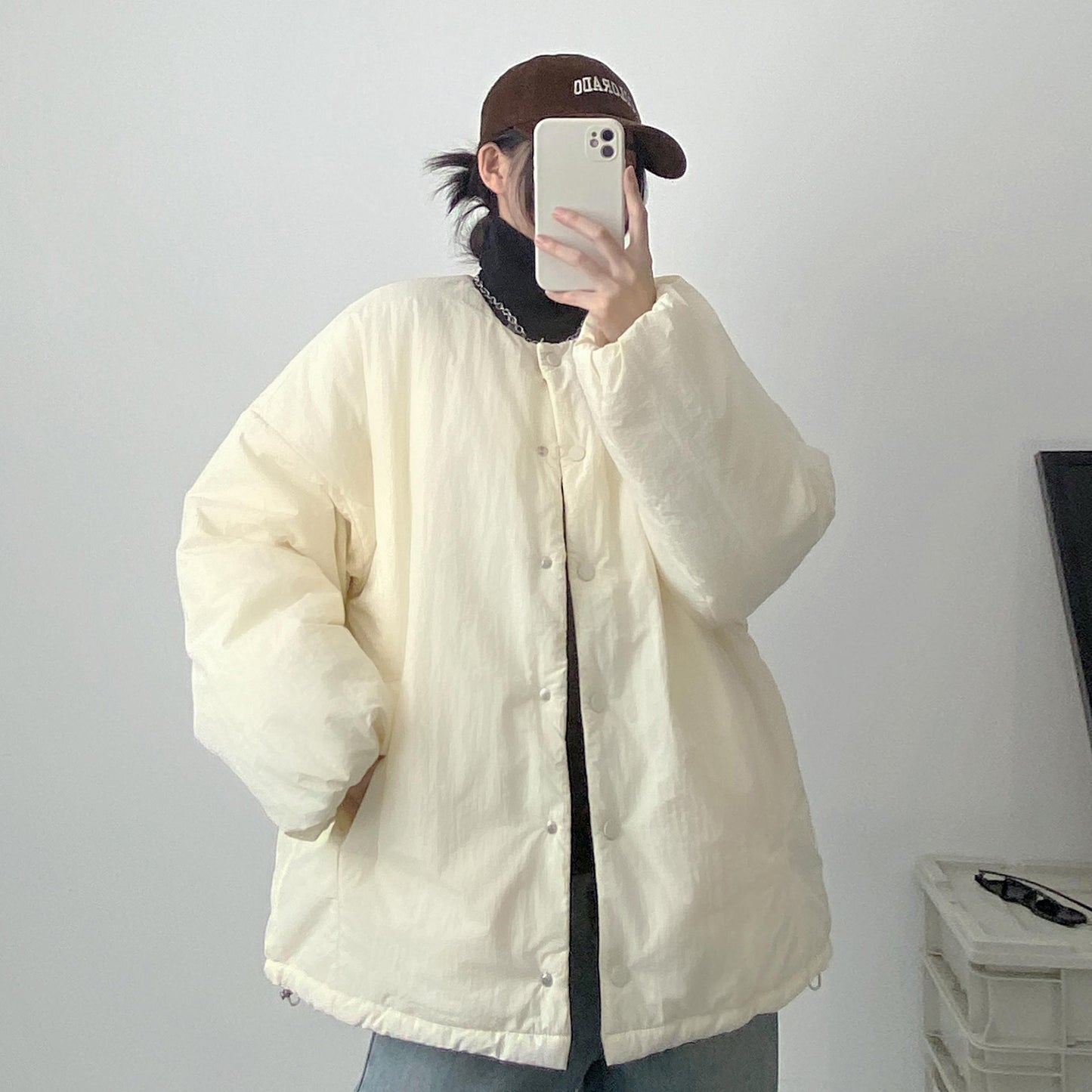 【アウター】 秋冬 ゆったり あったか 綿入れコート 丸首 中綿ジャケット【FCシリーズ】