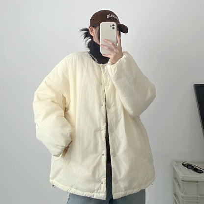 【アウター】 秋冬 ゆったり あったか 綿入れコート 丸首 中綿ジャケット【FCシリーズ】