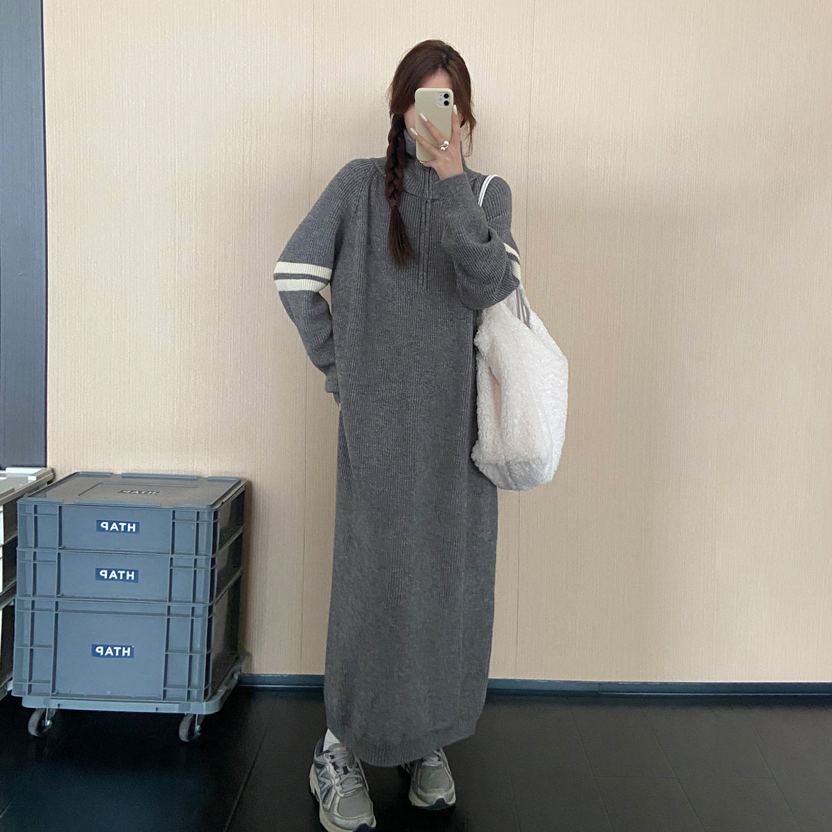 【ワンピース】ハイネックニットワンピース レディース 秋冬新作 ロング丈 体型カバー ゆったり 着回し【JZシリーズ】