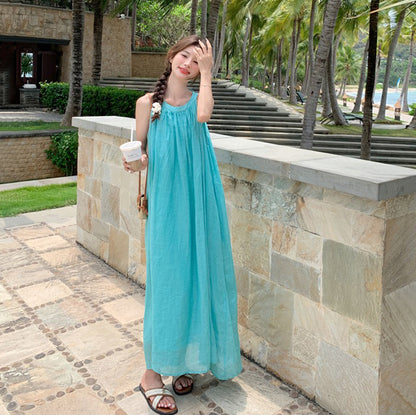 【ワンピース】リゾート感満載  超フェアリー アンクル丈 サマードレス ノースリーブワンピース