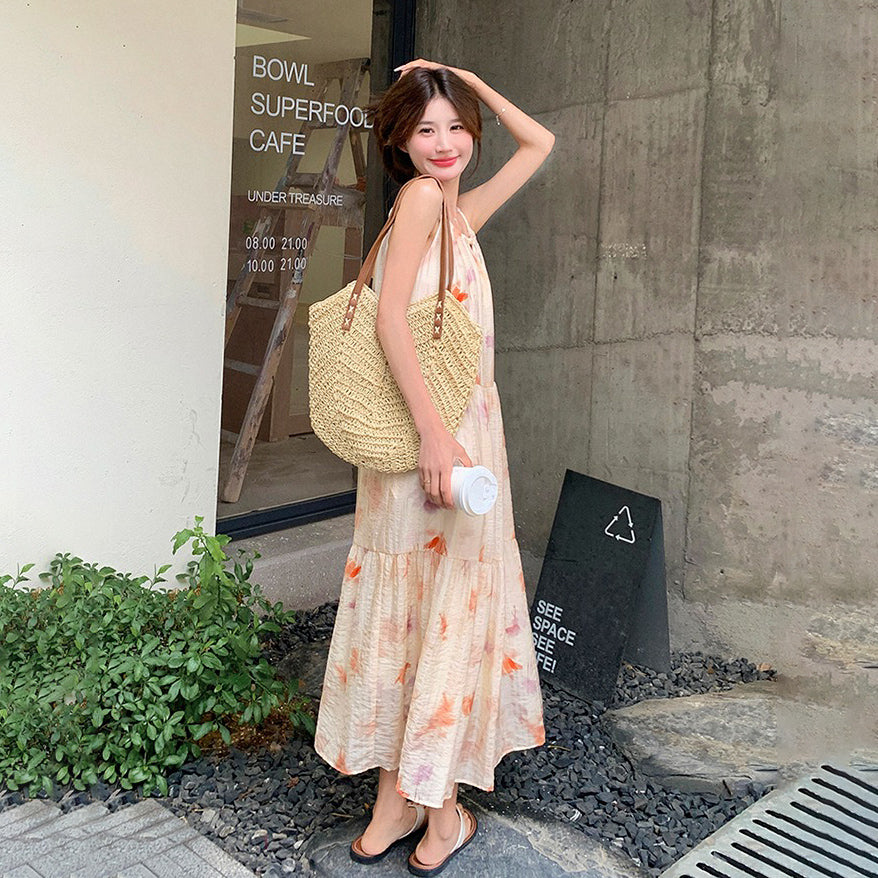 【ワンピース】フレンチ風プリント 夏らしい優美な雰囲気 ノースリーブキャミワンピース リゾート感たっぷり【SHシリーズ】