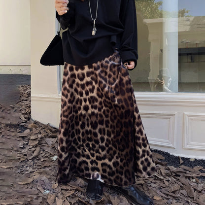 【ボトムス】ベルベットスカート 初秋新作 ハイウエスト スリム見え Aライン  レオパード柄 デザイン性スカート【SHシリーズ】