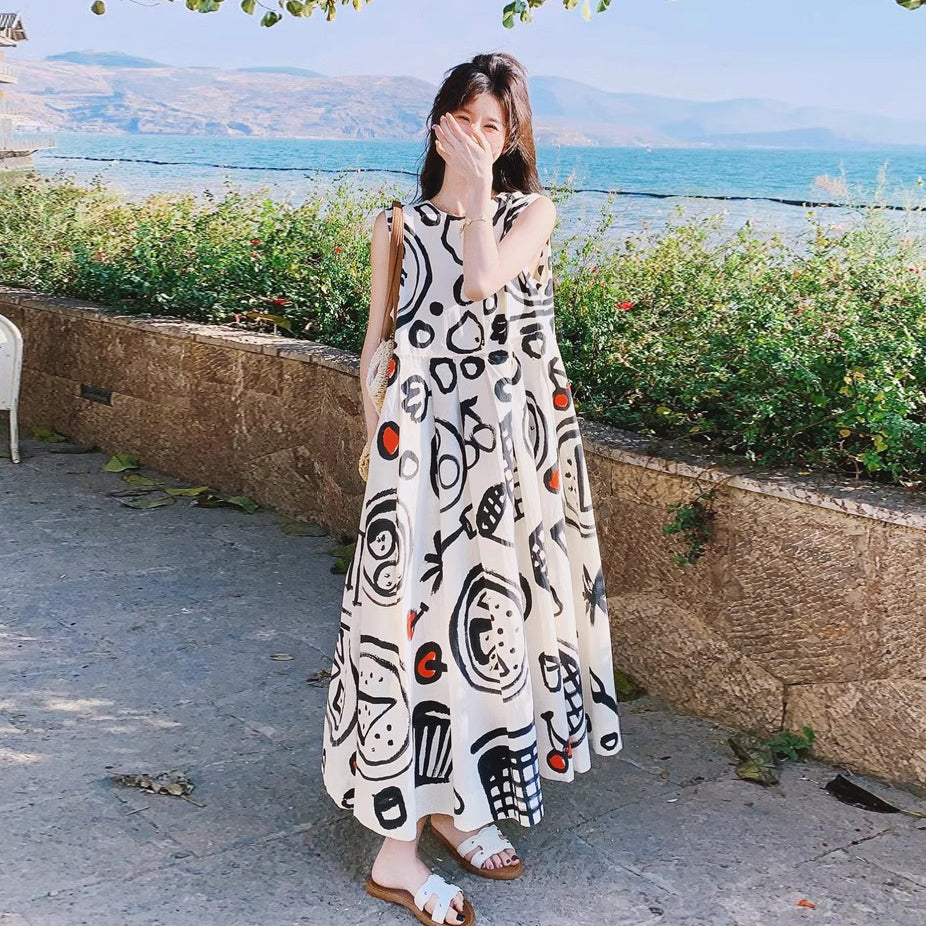 【ワンピース】デザイン感ある フレアノースリーブワンピース 夏新作 リゾート風ワンピース【SHシリーズ】