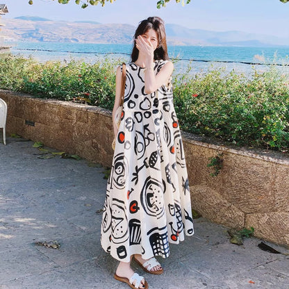 【ワンピース】デザイン感ある フレアノースリーブワンピース 夏新作 リゾート風ワンピース【SHシリーズ】