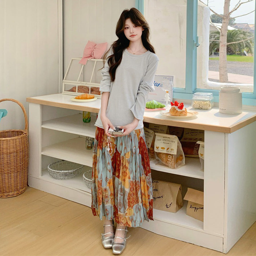 【セットアップ】花柄トップス＆スカート 上下セット レディース 体型カバー おしゃれ OOTD 上品セット【SHシリーズ】