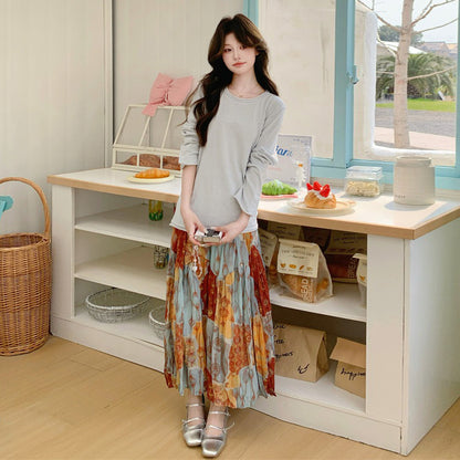 【セットアップ】花柄トップス＆スカート 上下セット レディース 体型カバー おしゃれ OOTD 上品セット【SHシリーズ】