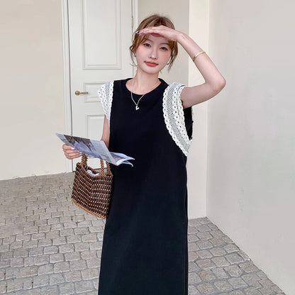 【ワンピース】フレンチ風 配色デザイン ゆったり ノースリーブワンピース レディース 夏 大人気 上品で洗練された ロングドレス【JZシリーズ】