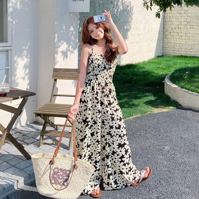 【ボトムス】夏新作 花柄キャミソール ビスチェ風オールインワン フレンチリゾートスタイル【SHシリーズ】