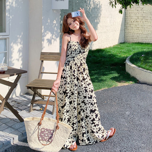 【ボトムス】夏新作 花柄キャミソール ビスチェ風オールインワン フレンチリゾートスタイル【SHシリーズ】