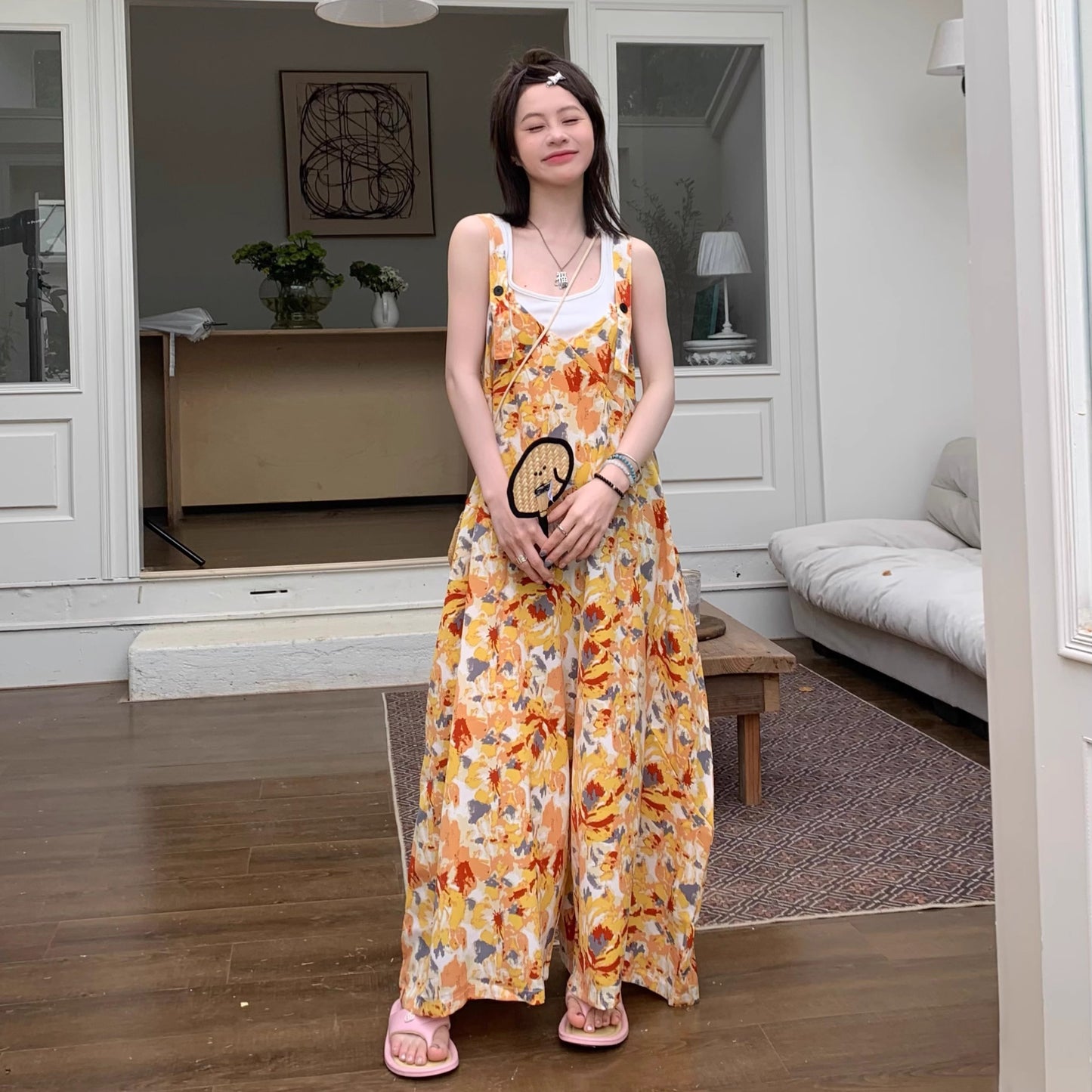 【ボトムス】夏新作 ゆったりカジュアルルーズ感 オーバーサイズ キャミサロペット オールインワン【SHシリーズ】