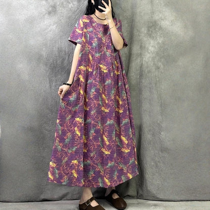期間限定⭐️60%OFF【ワンピース】プリント コットンリネン オシャレで上品 半袖 ワンピース 【SHシリーズ】