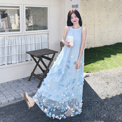 【ワンピース】夏 フレンチ風 かわいらしく優しい 立体花柄 ノースリーブワンピース【SHシリーズ】