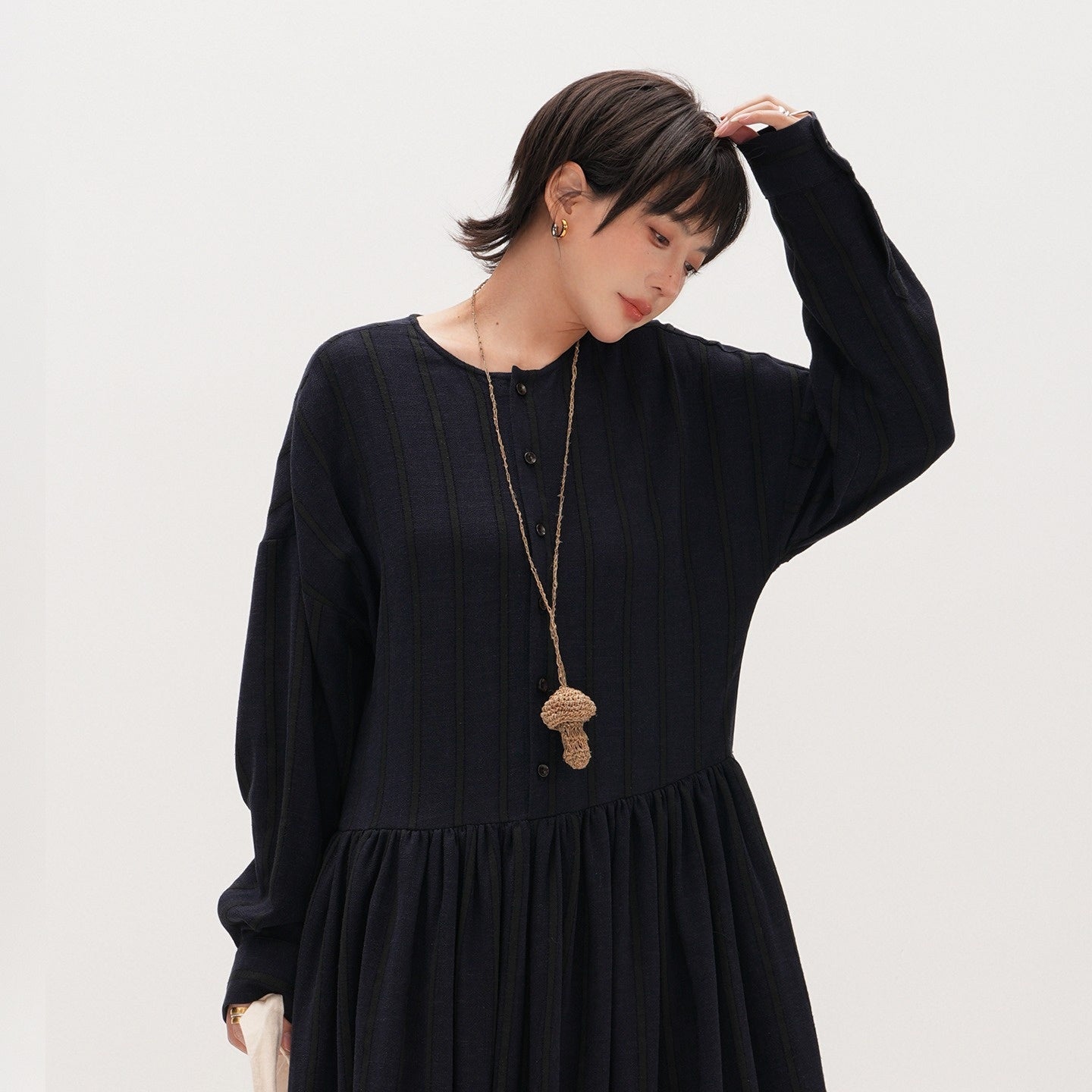 【ワンピース】春 秋 ストライプ 細見え ロング 長袖 ワンピース 【JZシリーズ】