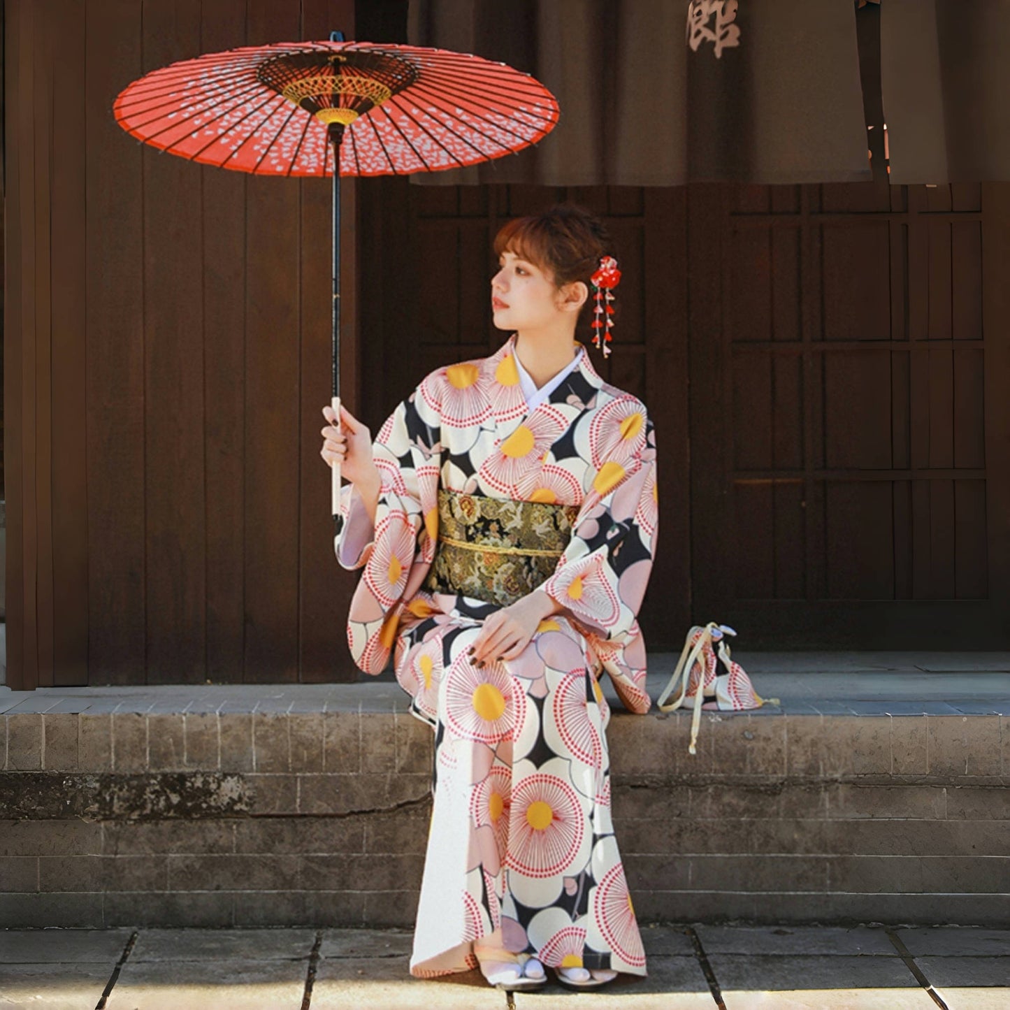 【ワンピース】夏 花火大会 黒×ピンク  ガーリー系 浴衣 【SHシリーズ】