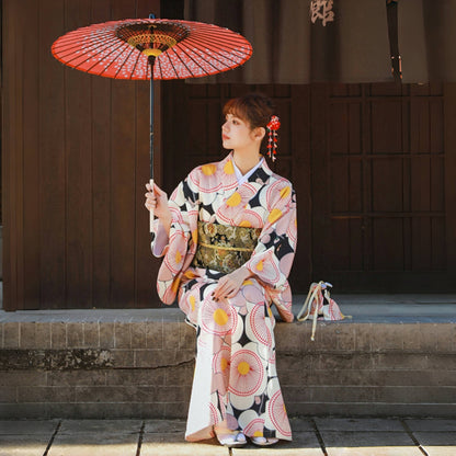 【ワンピース】夏 花火大会 黒×ピンク  ガーリー系 浴衣 【SHシリーズ】