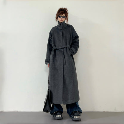 【アウター】秋冬 新作 韓国系 高級感 上品 スタンドネック ベルト付き コート【FCシリーズ】