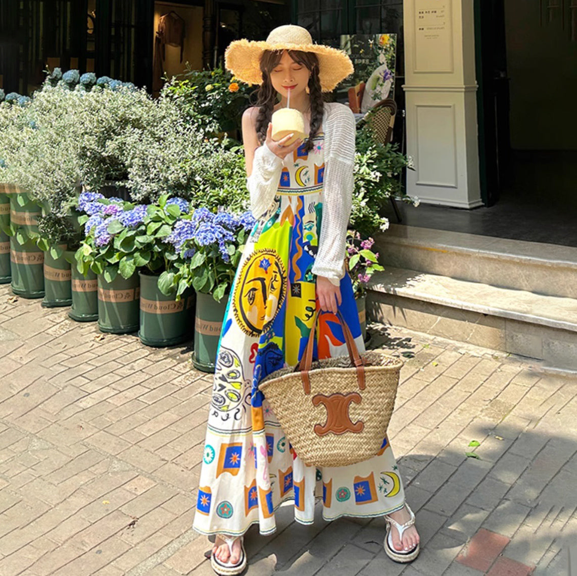 【ワンピース】夏新作 ドーパミンコーデにぴったり ノースリーブキャミワンピース ビーチ・リゾート風スタイル【SHシリーズ】