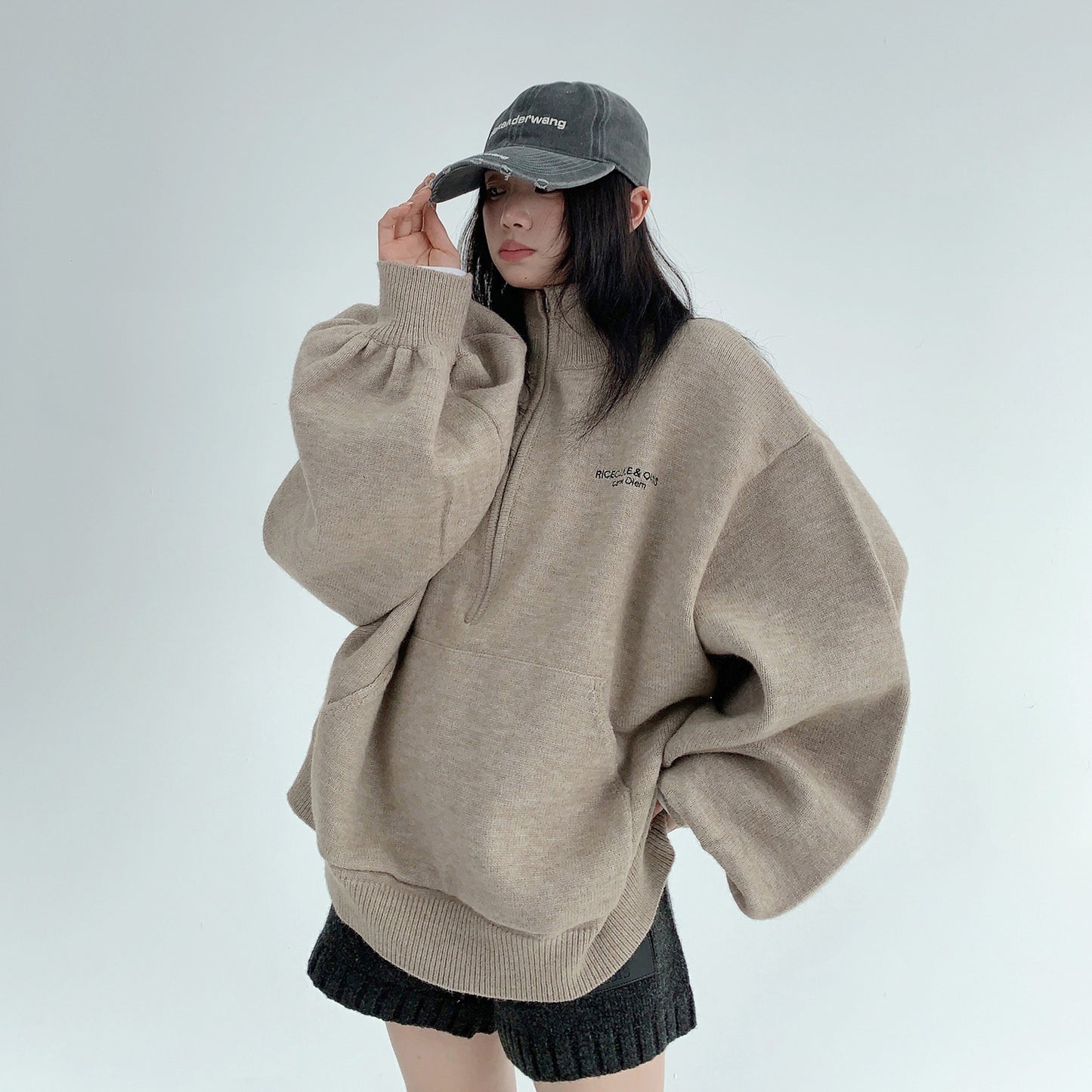 【トップス】厚手 ハイネック ニット レディース レトロデザイン ゆるふわスリーブ付き【FCシリーズ】