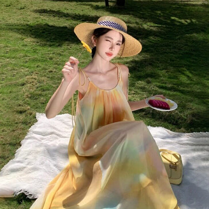 【ワンピース】グラデーションキャミソールワンピース レディース 夏 ロング丈 リラックスシルエット リゾート風【SHシリーズ】