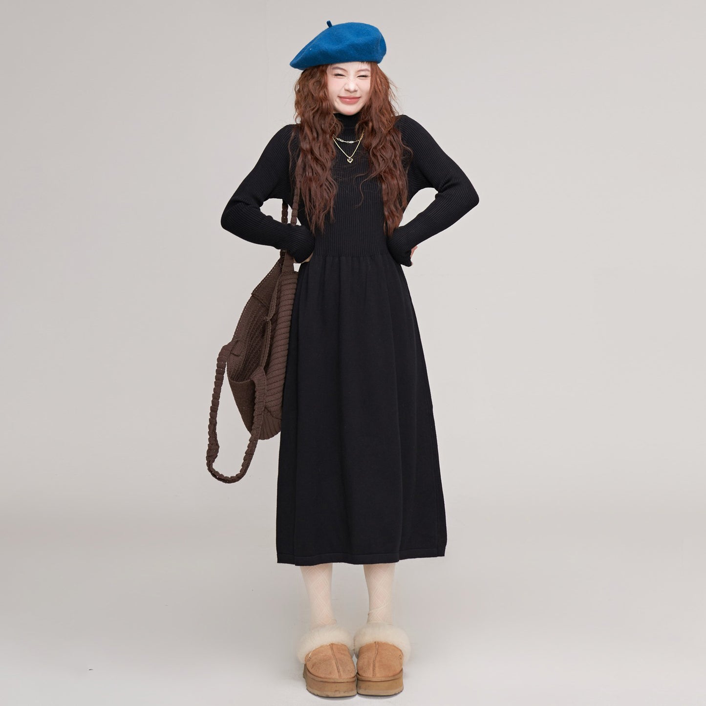 【ワンピース】万能インナーワンピース！ ニット長袖ワンピース レディース 秋冬 体型カバー ミディ丈【JZシリーズ】