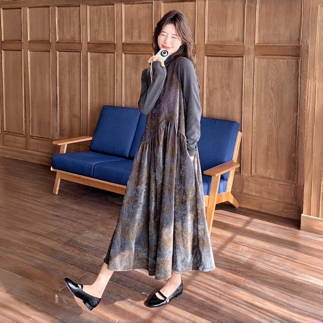 【ワンピース】レトロ ベルベット タイダイ 気質よい 合わせやすい ワンピースセット【SHシリーズ】