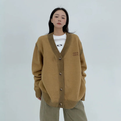 【アウター】春 秋 冬 ヴィンテージ加工 レトロ Vネック ニット ジャケット 【FCシリーズ】