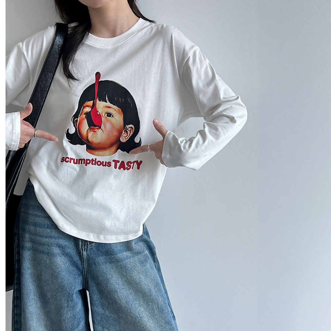 【トップス】クルーネック プリント 着回しやすい 長袖 Ｔシャツ 【JZシリーズ】