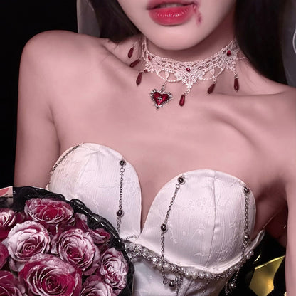 【ハロウィン】血の月の契約 ゴシック風 レースチョーカー ハートクロス ネックレス コスプレ花嫁