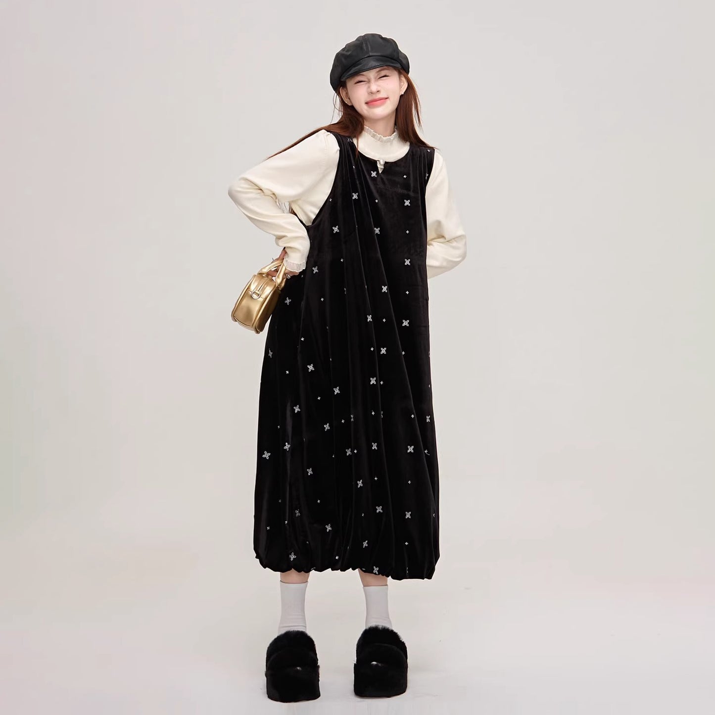 【ワンピース】🌟可愛さUP♡星柄刺繍ベストワンピ レディース 秋冬 ノースリーブワンピース【JZシリーズ】