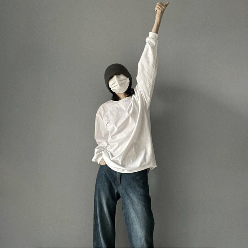 【トップス】インナー レトロ 塩系 高級感  ユニセックス 春秋 ペア 長袖 Tシャツ