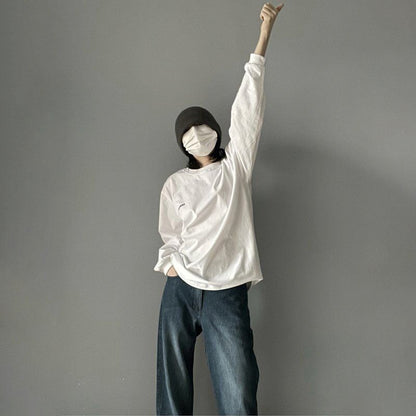 【トップス】インナー レトロ 塩系 高級感  ユニセックス 春秋 ペア 長袖 Tシャツ