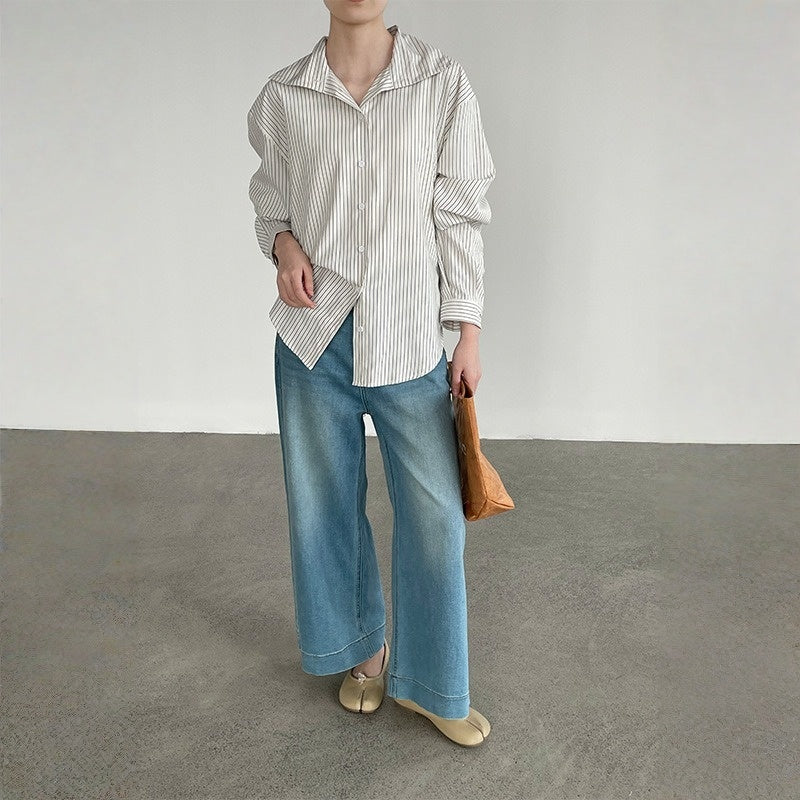 【トップス】知的コーデ 通勤 ストライプ 長袖シャツ  【JZシリーズ】