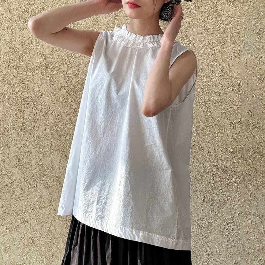 【トップス】前後2WAY フレンチ風 花びらネックフリルデザイン ノースリーブブラウス【JZシリーズ】