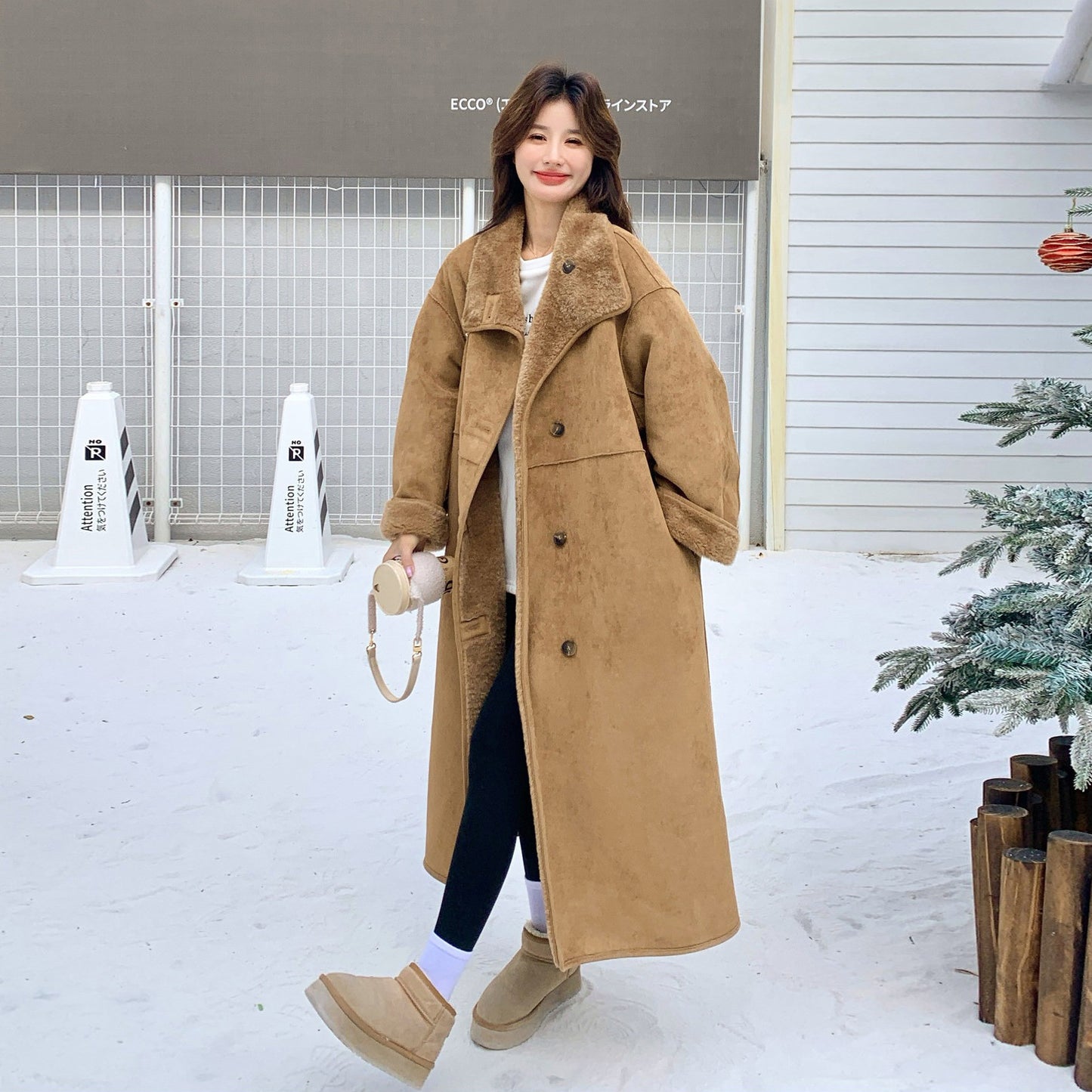 【アウター】韓国風 リバーシブル スエード調 × シープボア ロング丈 レディース 冬 新作 綿入れコート【JZシリーズ】