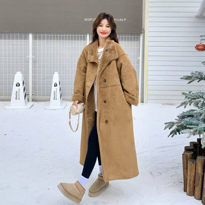 【アウター】韓国風 リバーシブル スエード調 × シープボア ロング丈 レディース 冬 新作 綿入れコート【JZシリーズ】