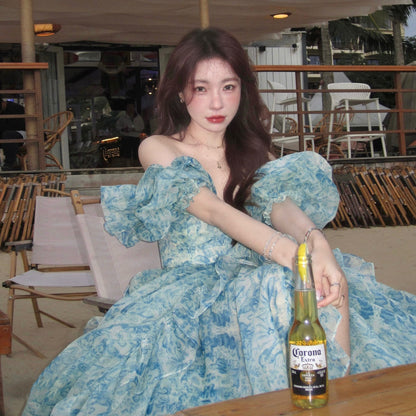 【ワンピース】【海辺・旅行に】ボヘミアン風 半袖ワンピース｜オーガンジー ビーチドレス｜リゾート 撮影用 映え【SHシリーズ】
