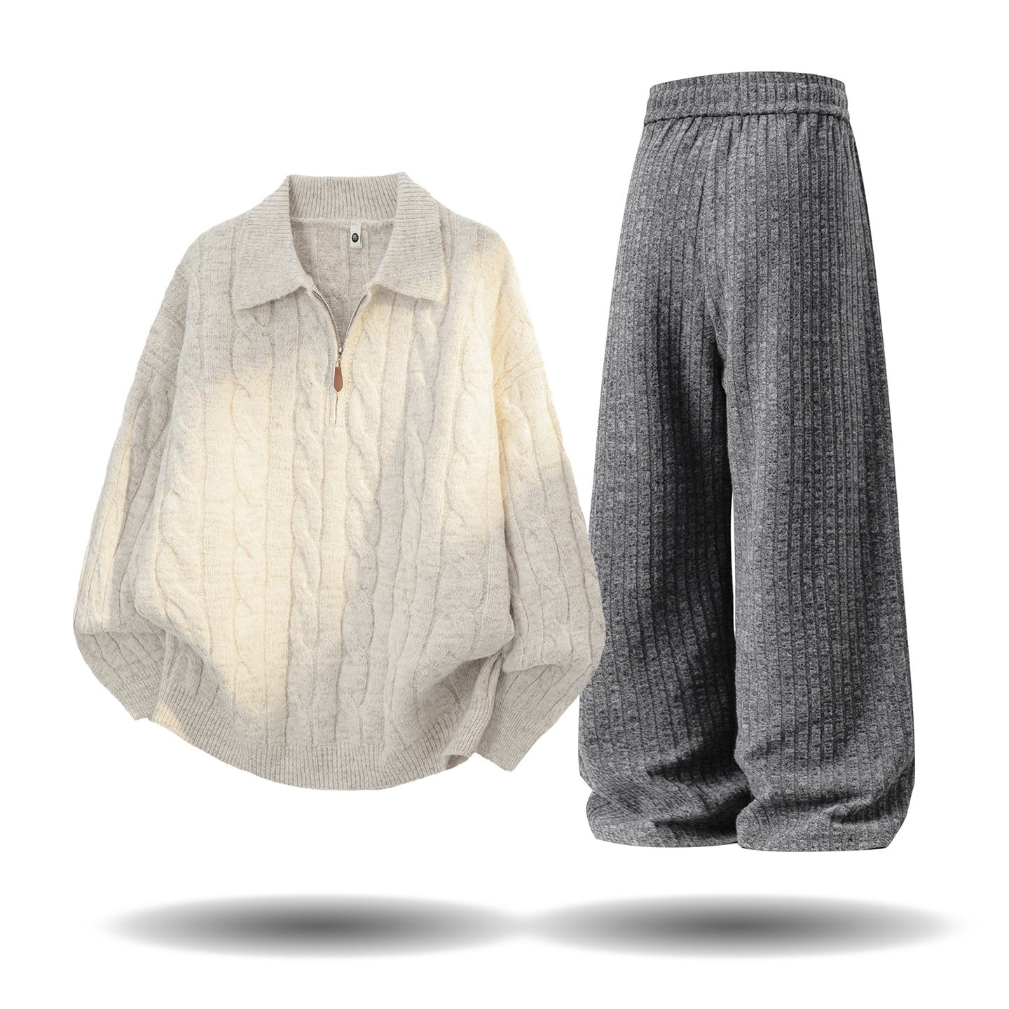 【単品注文】【セットアップ】ヴィンテージ風 ケーブルニット × スウェットパンツ 秋冬 新作 ゆったり ルーズスタイル【FCシリーズ】