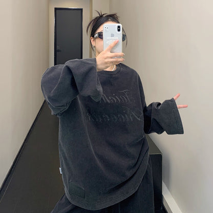 【トップス】春秋新作 アメリカン ヘビーウェイト ヴィンテージ風 オーバーサイズ ゆったり ビッグプリント 長袖Tシャツ レディース トレンド【FCシリーズ】