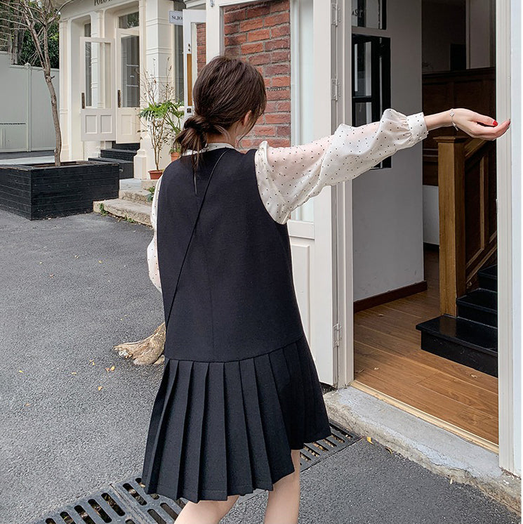 【セットアップ】レトロ レディース 新作 ドット柄シャツ＋ベストワンピース 2点セット【JZシリーズ】