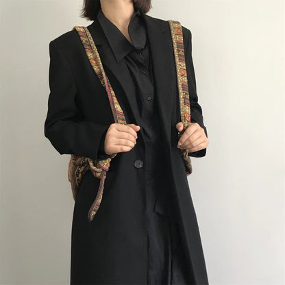 【バッグ】2WAY ヴィンテージ民族刺繍＆ストライプ キャンバス大容量バッグ ボディバッグ/ショルダーバッグ【SHシリーズ】