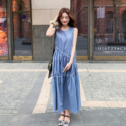 【ワンピース】夏新作 フレンチ気質 ギャザー＆リボンデザイン ノースリーブワンピース【SHシリーズ】